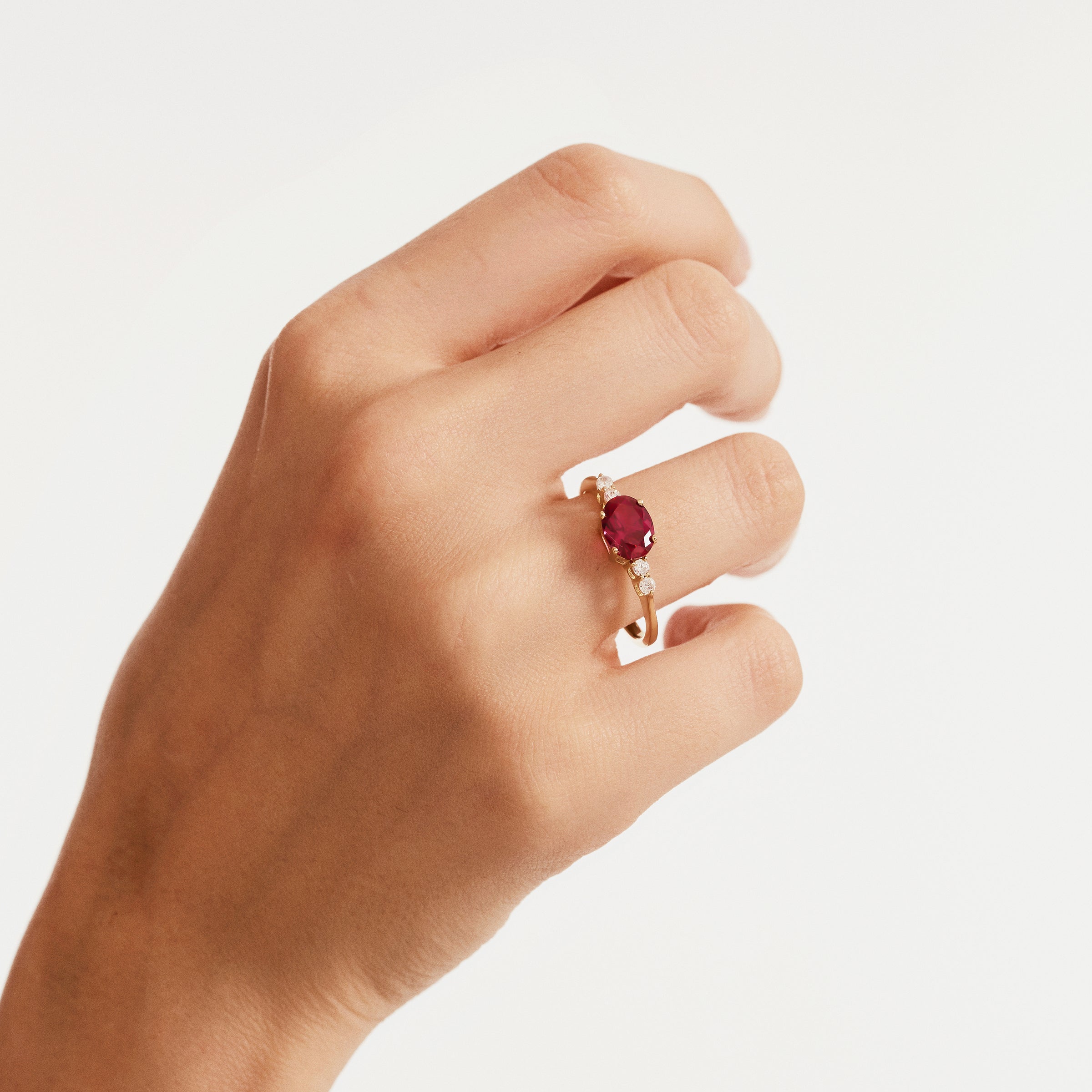 Oval Ruby with Pave CZs Ring in 14K Gold