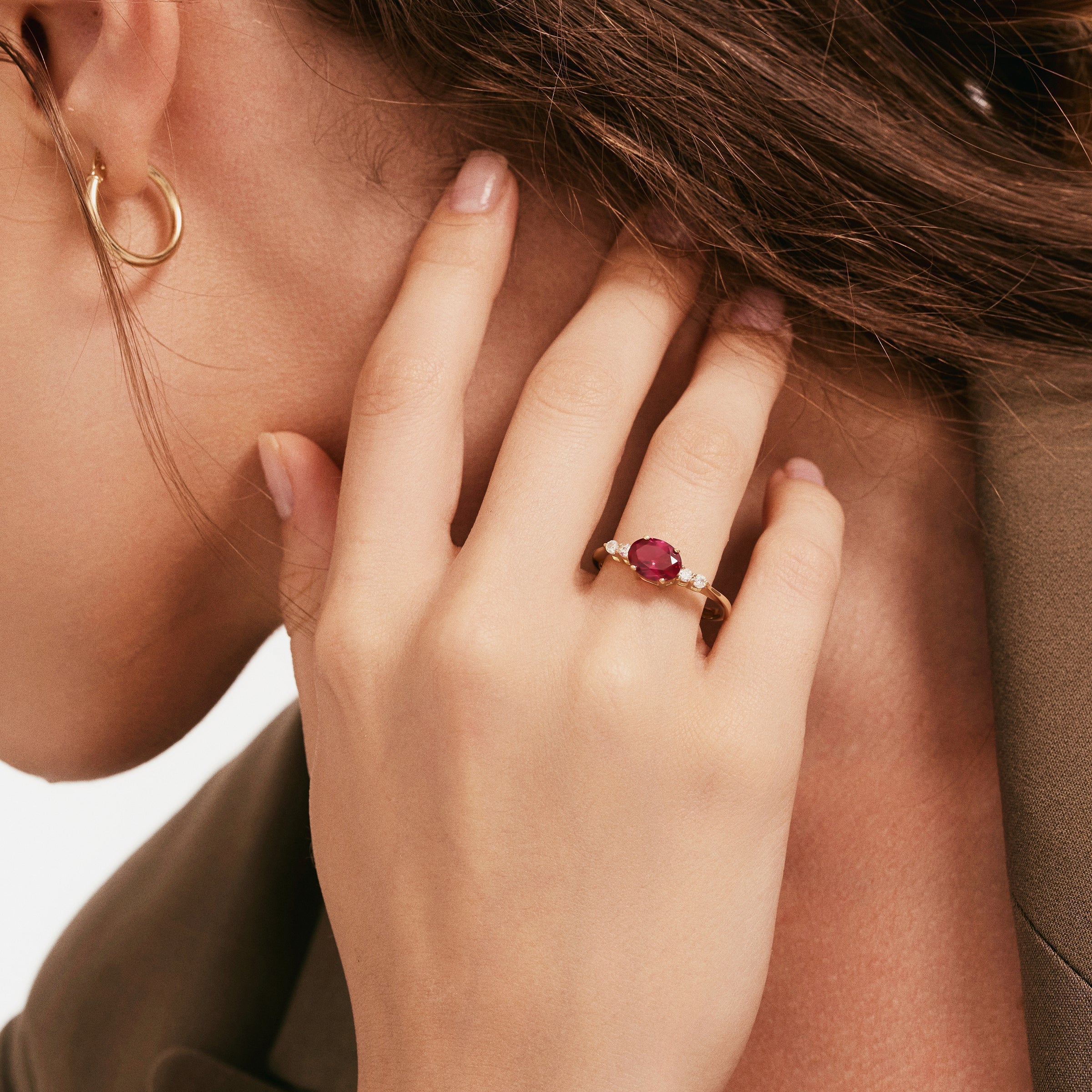 Oval Ruby with Pave CZs Ring in 14K Gold