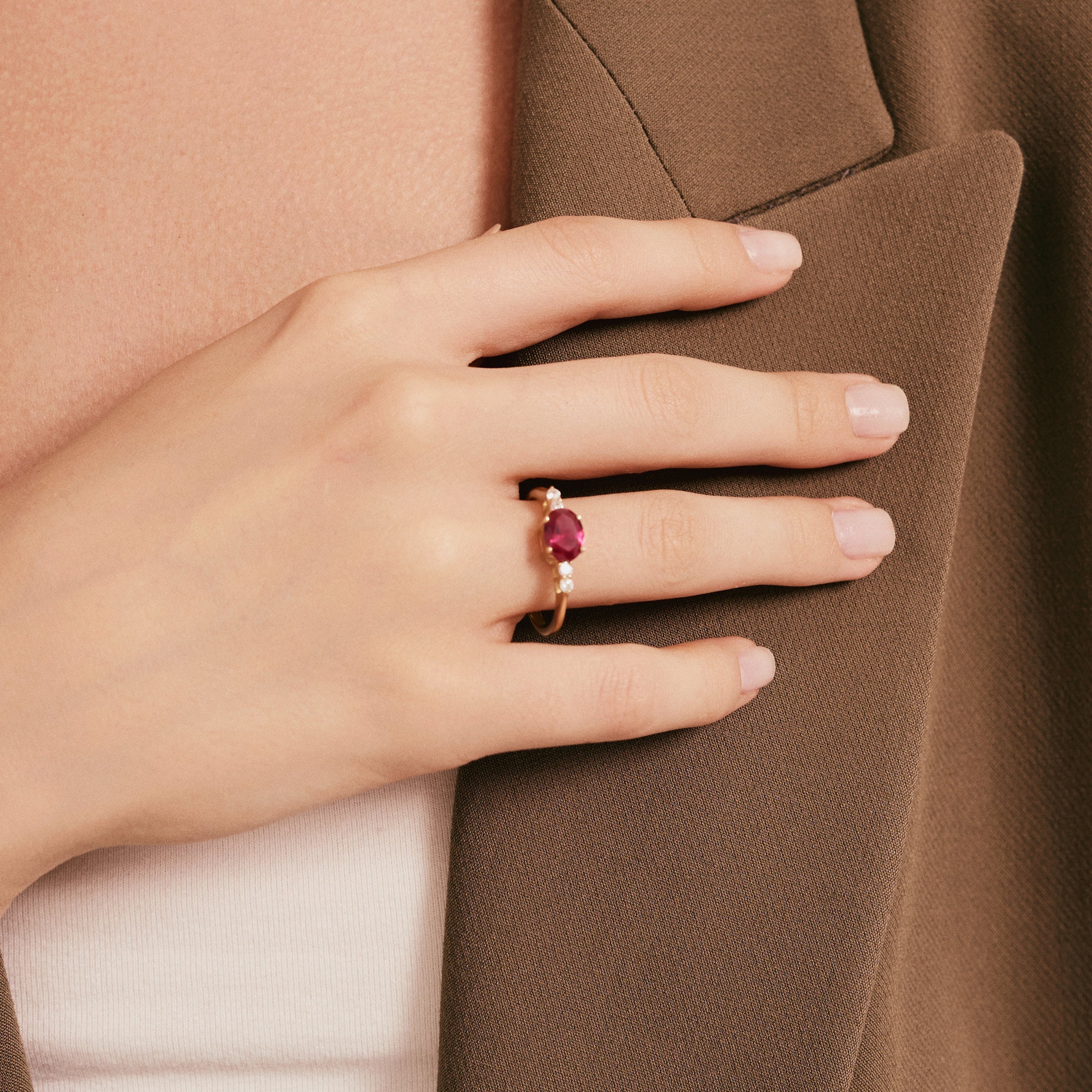 Oval Ruby with Pave CZs Ring in 14K Gold