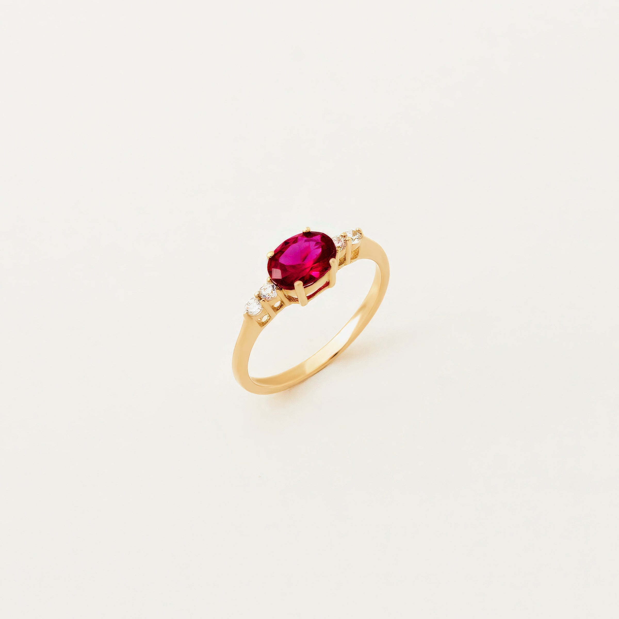 Oval Ruby with Pave CZs Ring in 14K Gold