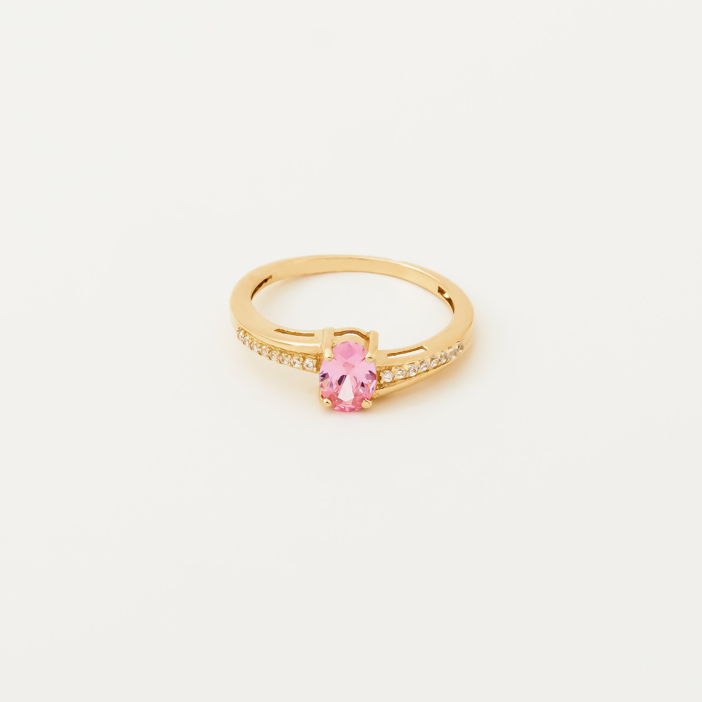 Oval Pink Tourmaline 14K Gold CZ Ring