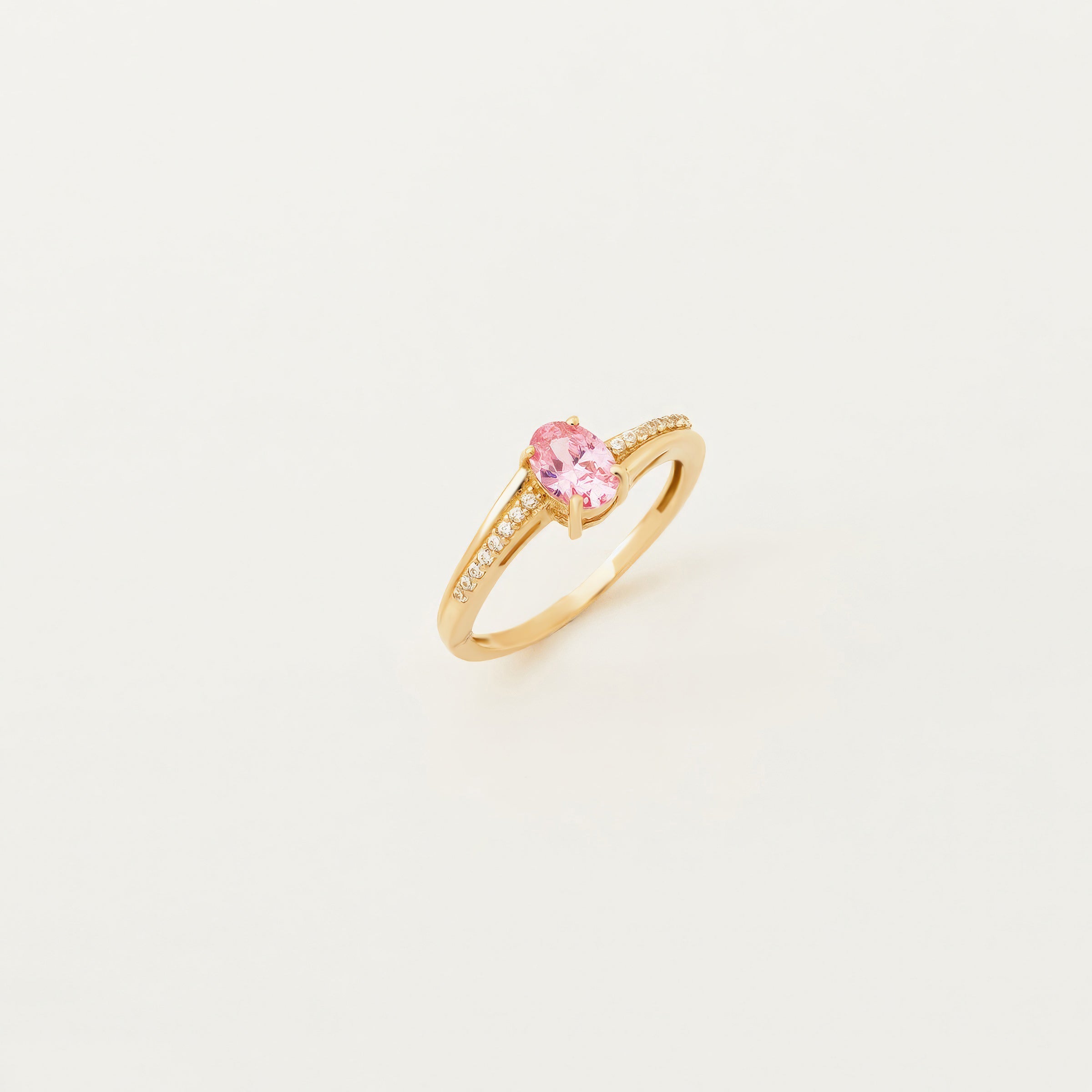 Oval Pink Tourmaline 14K Gold CZ Ring