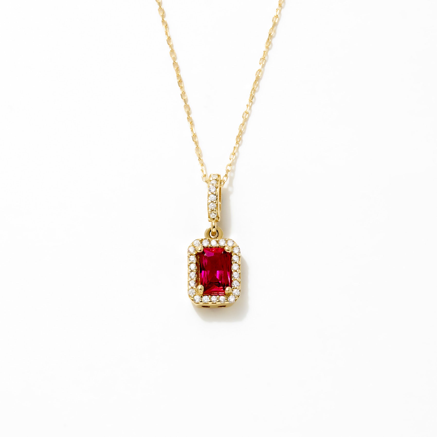 14K Gold Ruby Pendant Necklace with Diamond Accents | Elegant Gold Jewelry