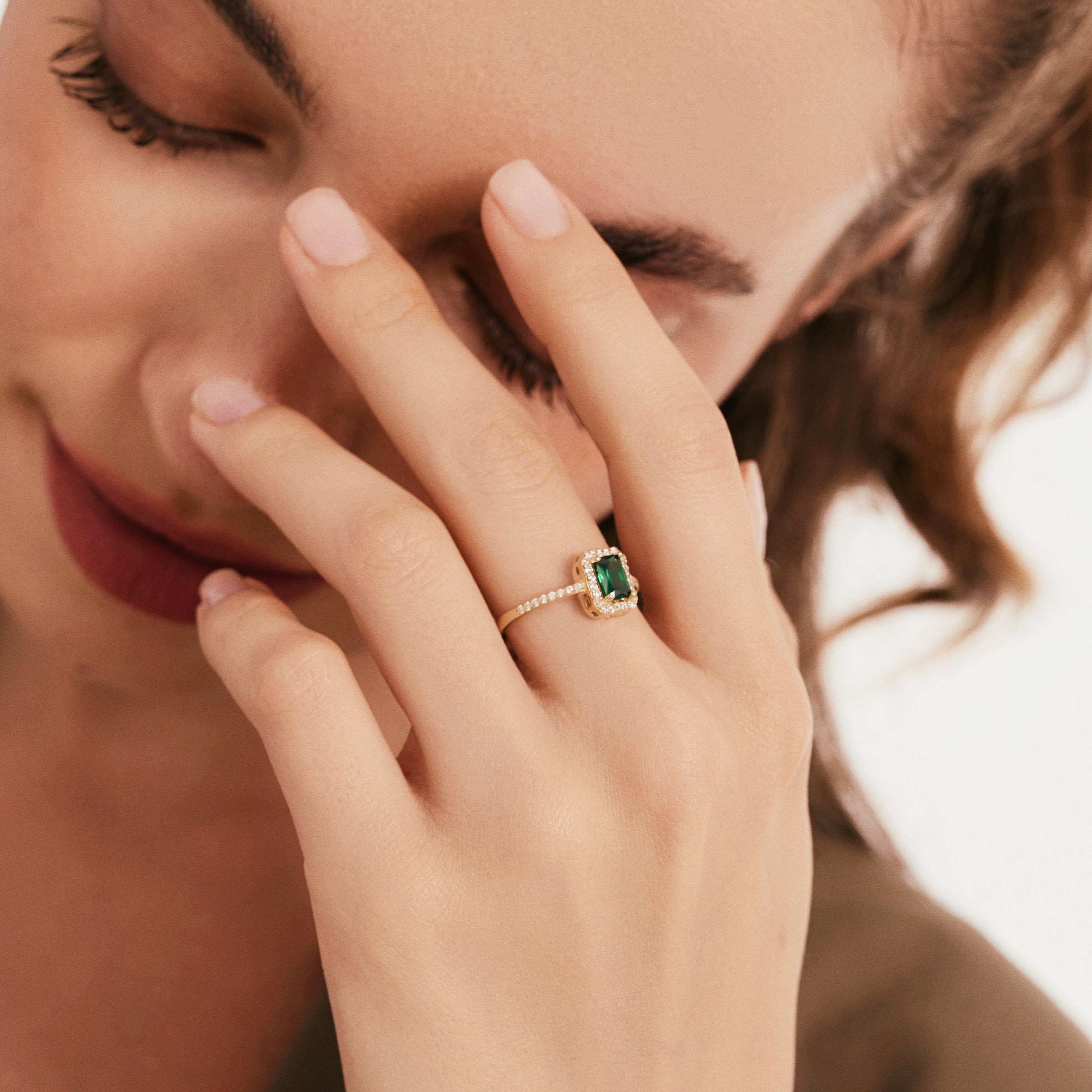 Emerald 14K Gold Ring with Pave CZs