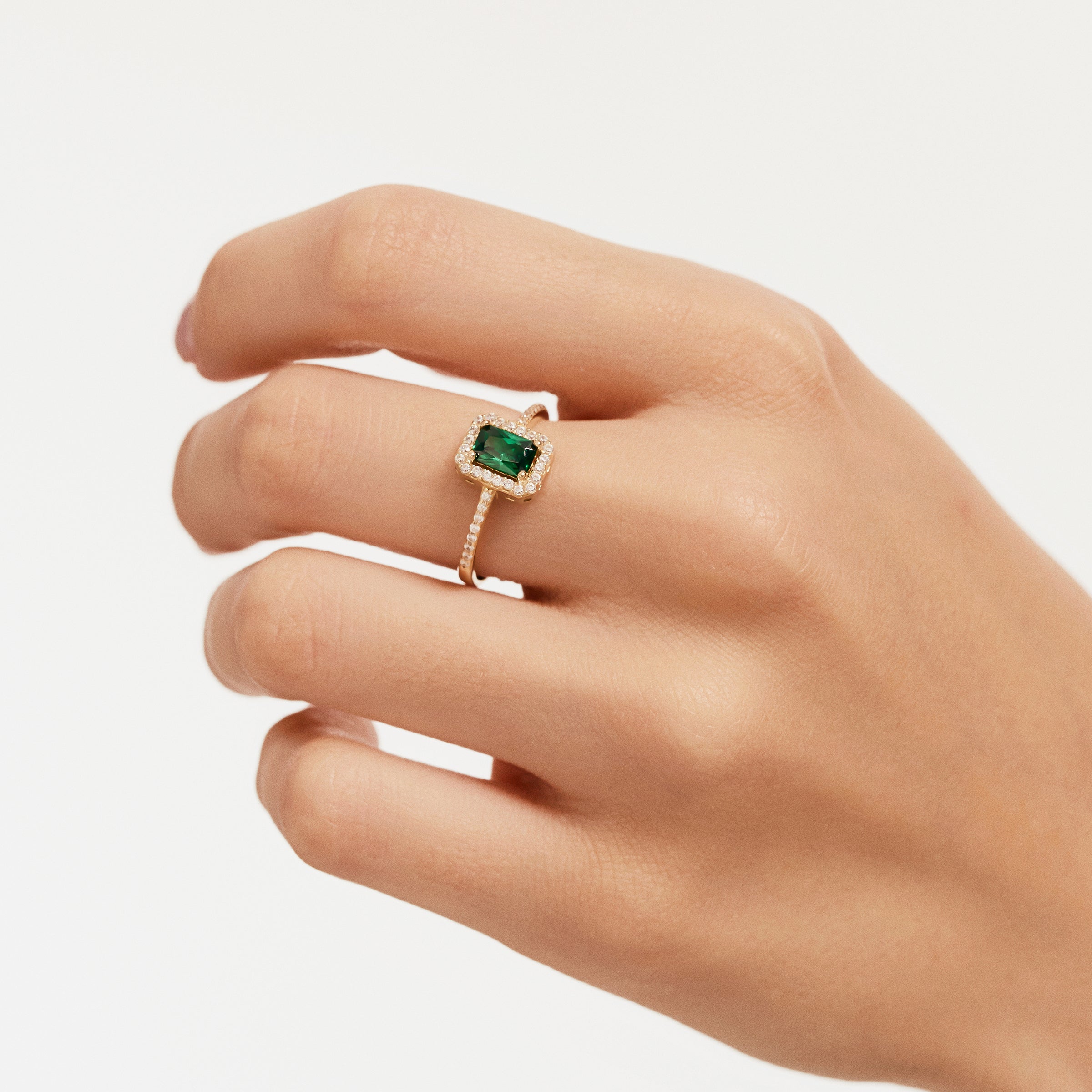 Emerald 14K Gold Ring with Pave CZs