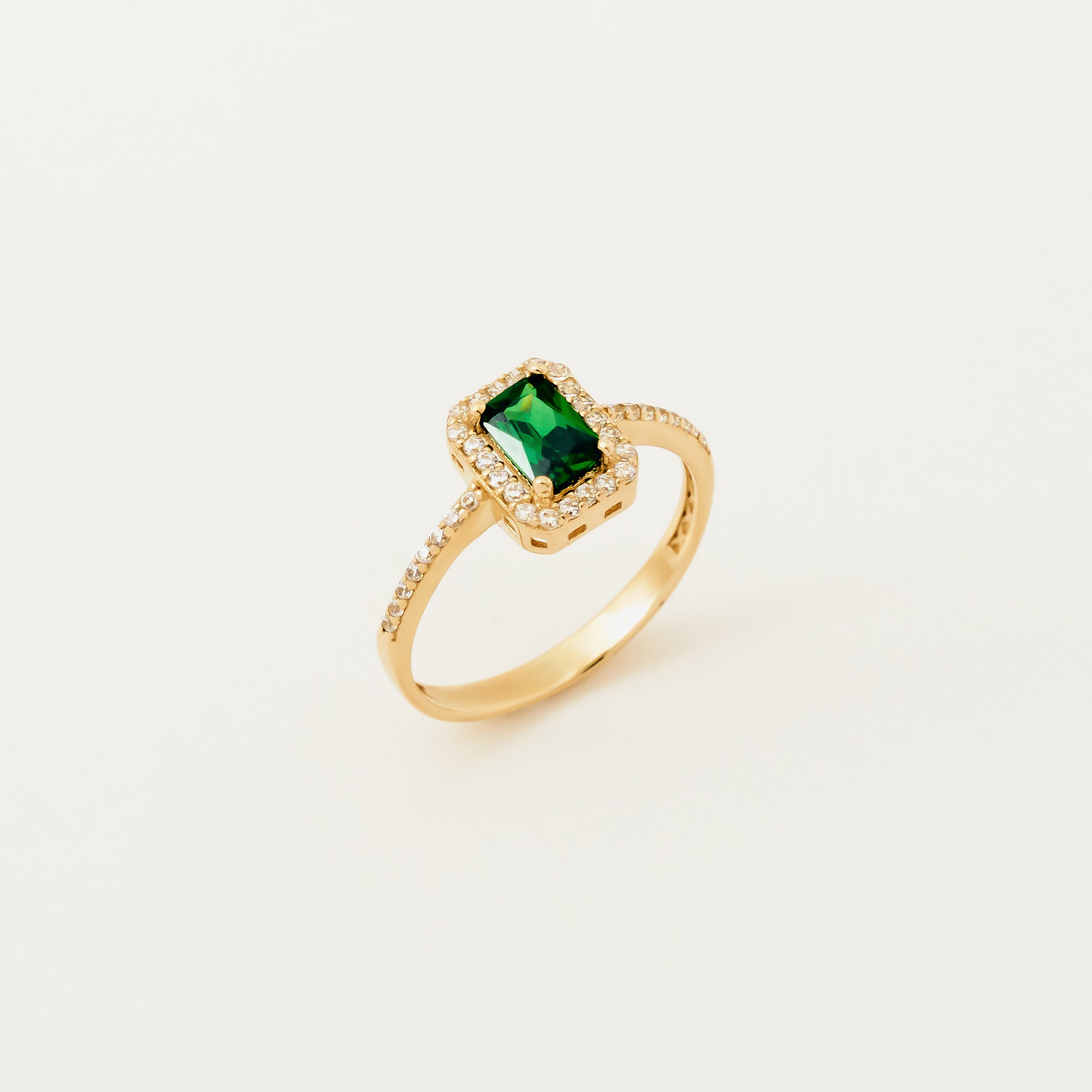 Emerald 14K Gold Ring with Pave CZs