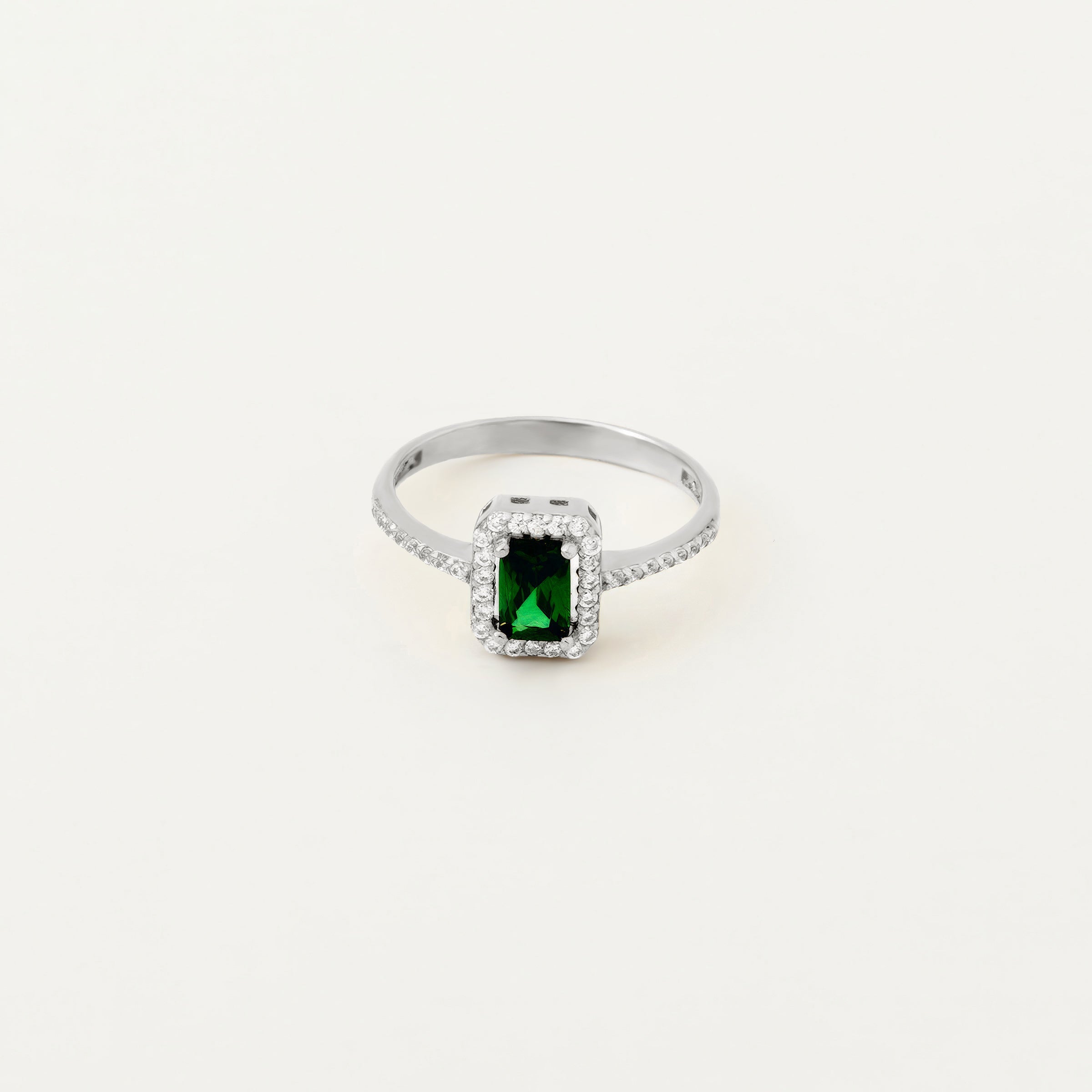 Emerald 14K Gold Ring with Pave CZs