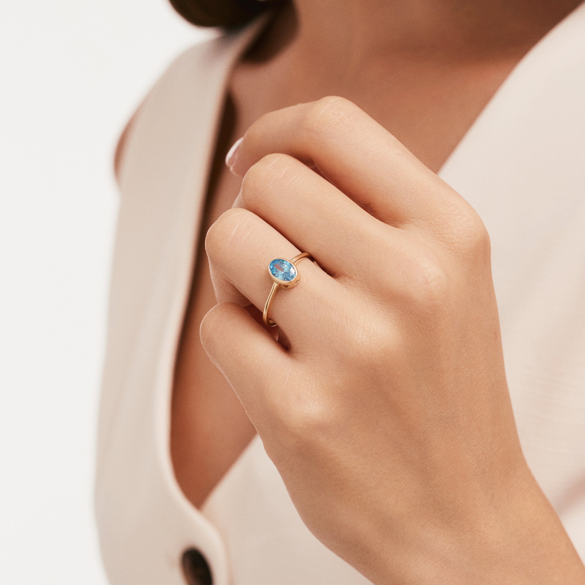 Solitaire Blue Topaz Gemstone Ring in 14K Gold