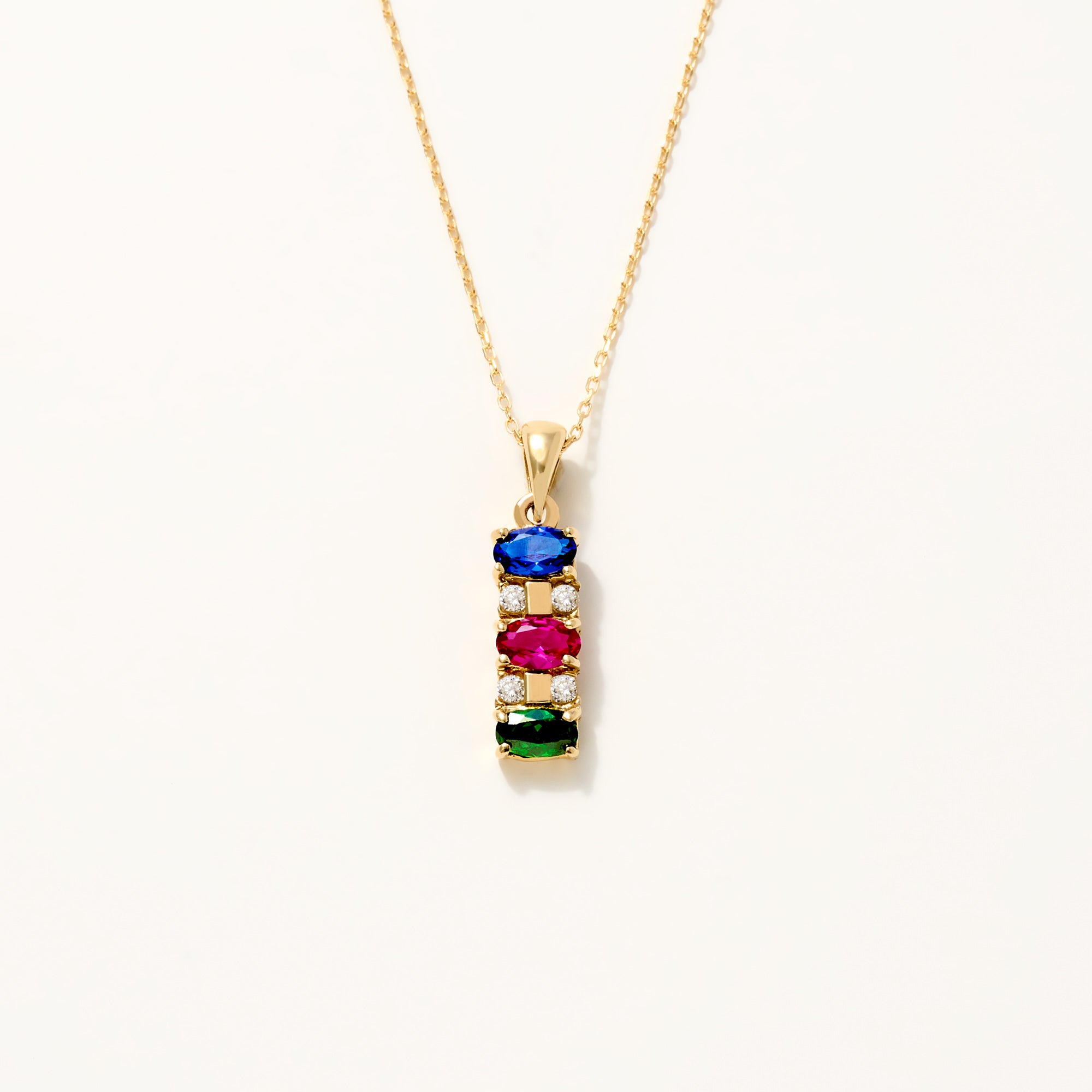 14K Gold Multi-Gemstone Pendant Necklace | Sapphire, Ruby, Emerald & CZ Diamonds