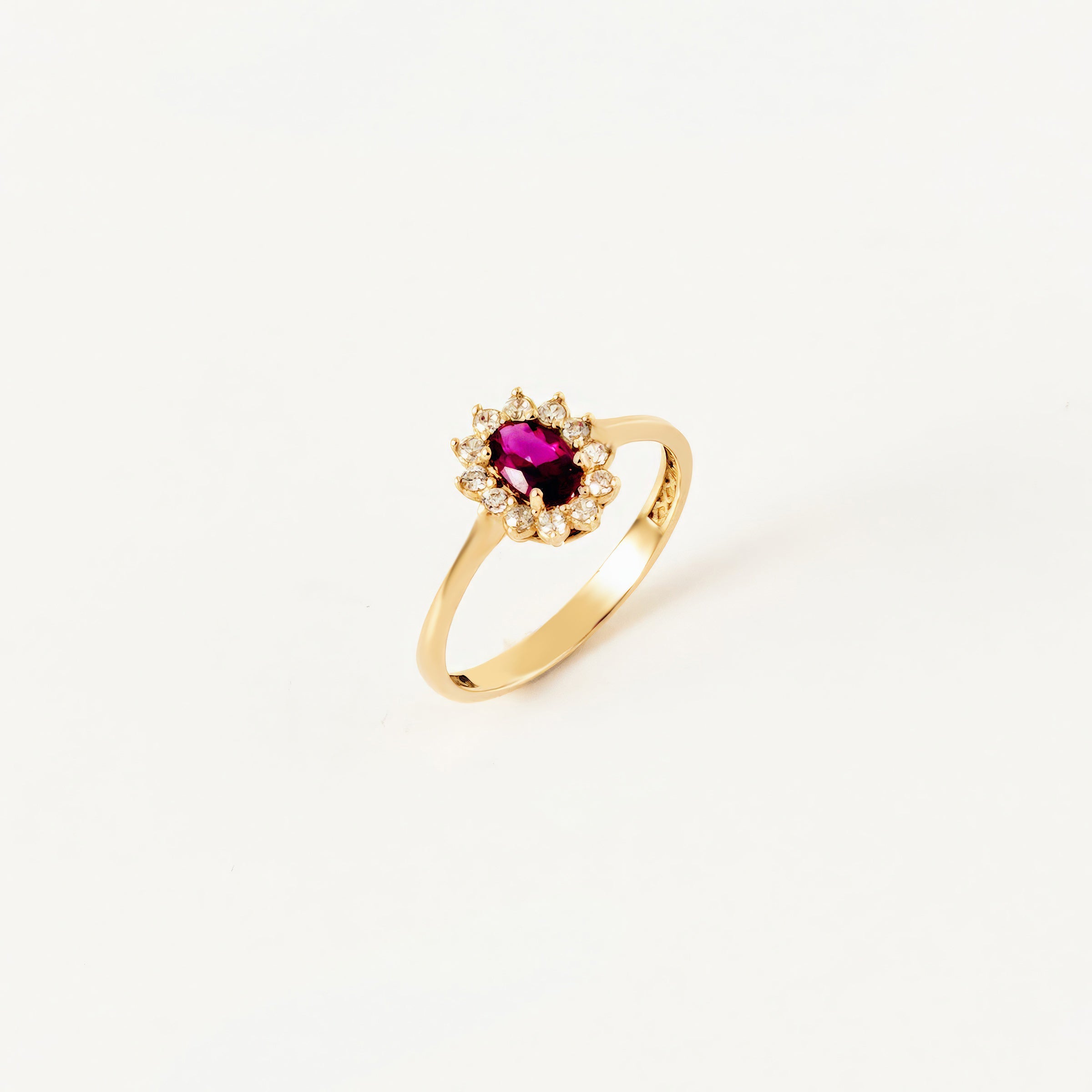 Ruby Centerpiece CZ Halo Ring in 14K Gold