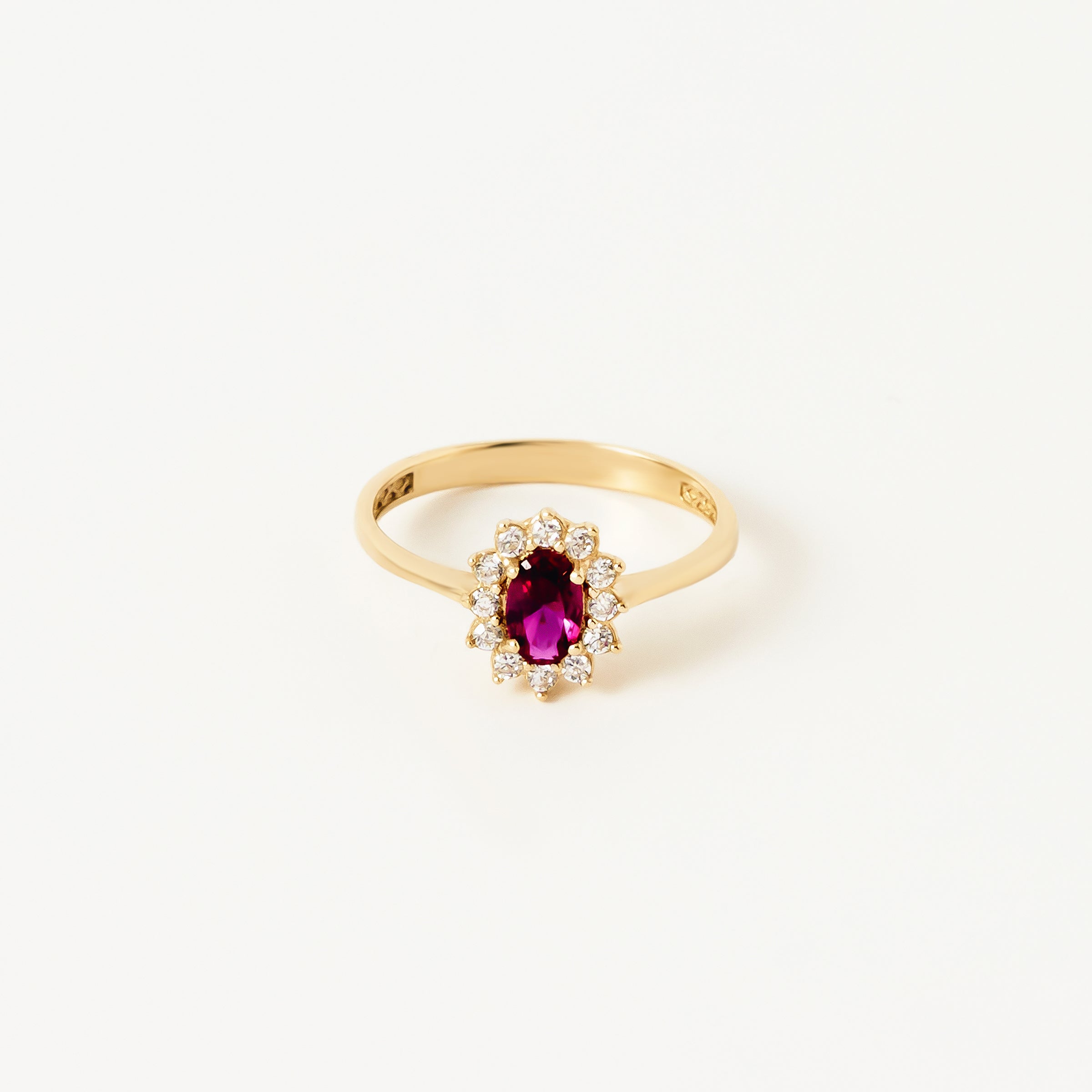 Ruby Centerpiece CZ Halo Ring in 14K Gold