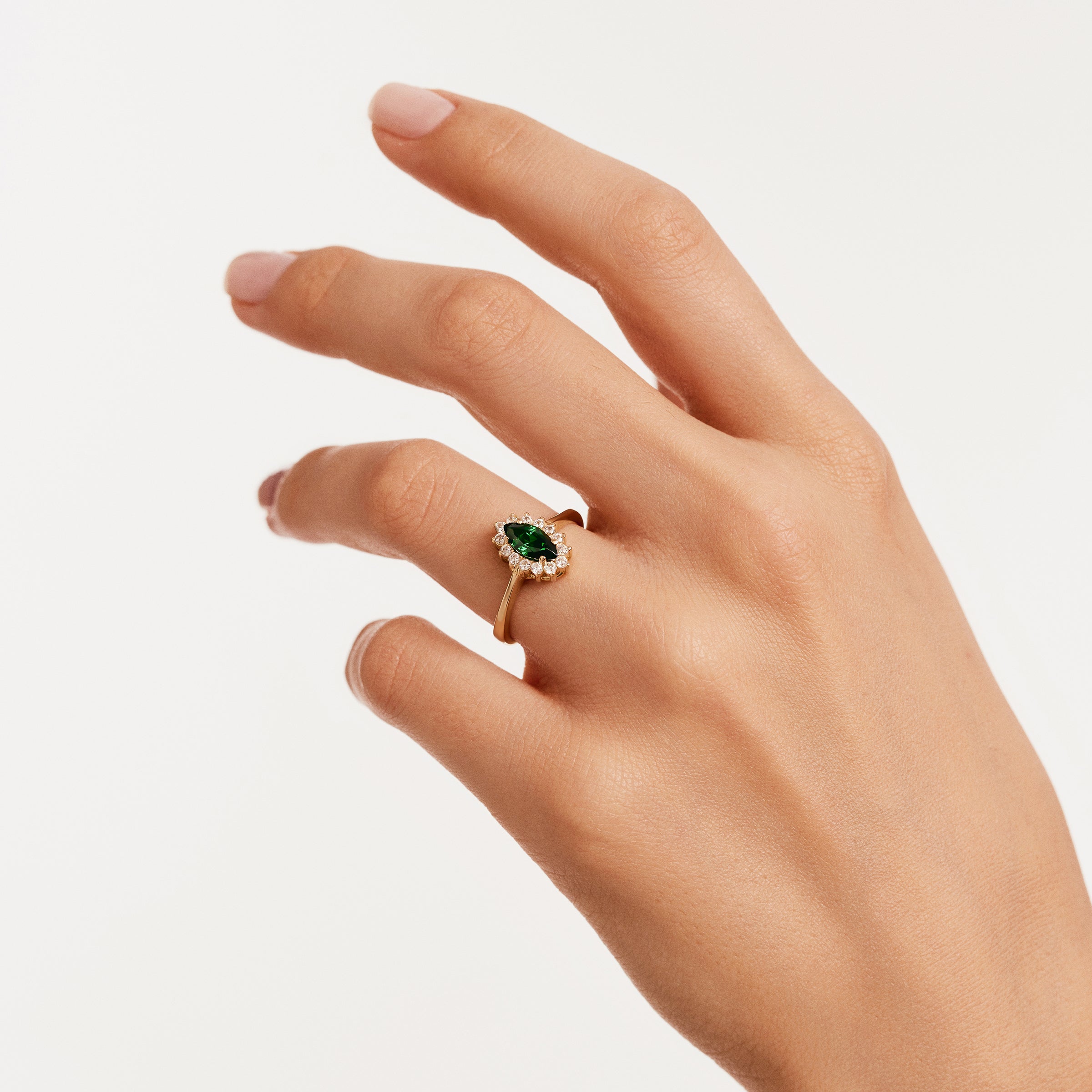 Marquise Emerald Halo CZ Ring in 14K Gold