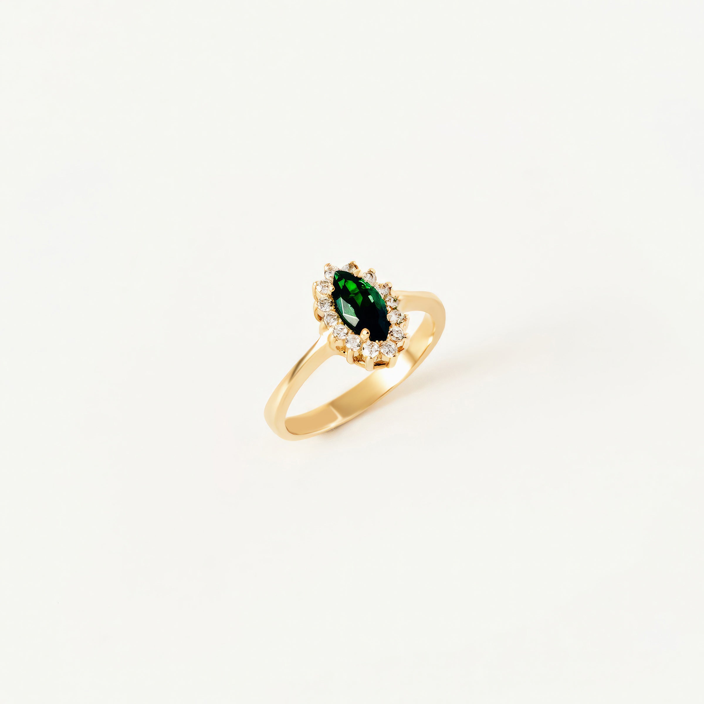 Marquise Emerald Halo CZ Ring in 14K Gold