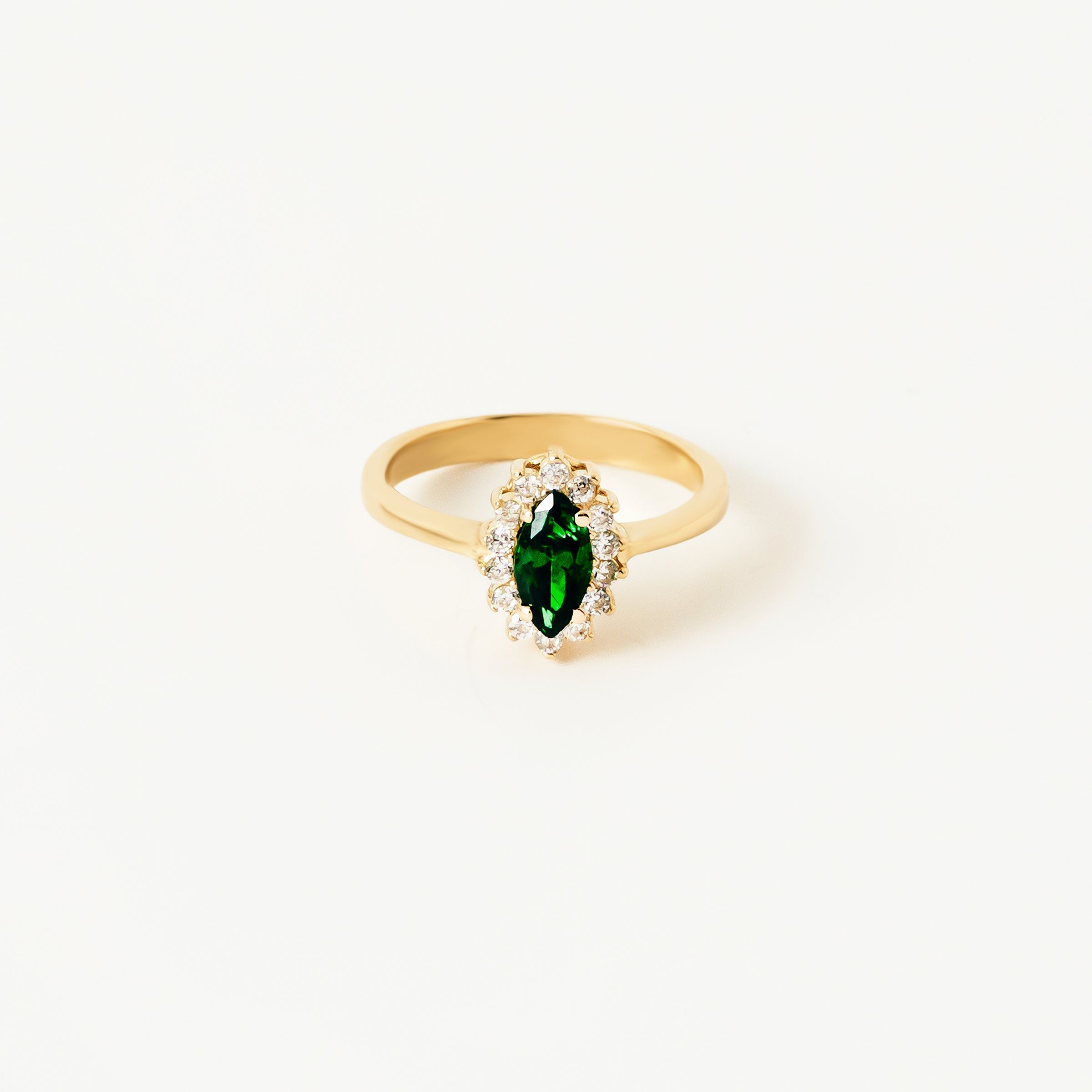 Marquise Emerald Halo CZ Ring in 14K Gold