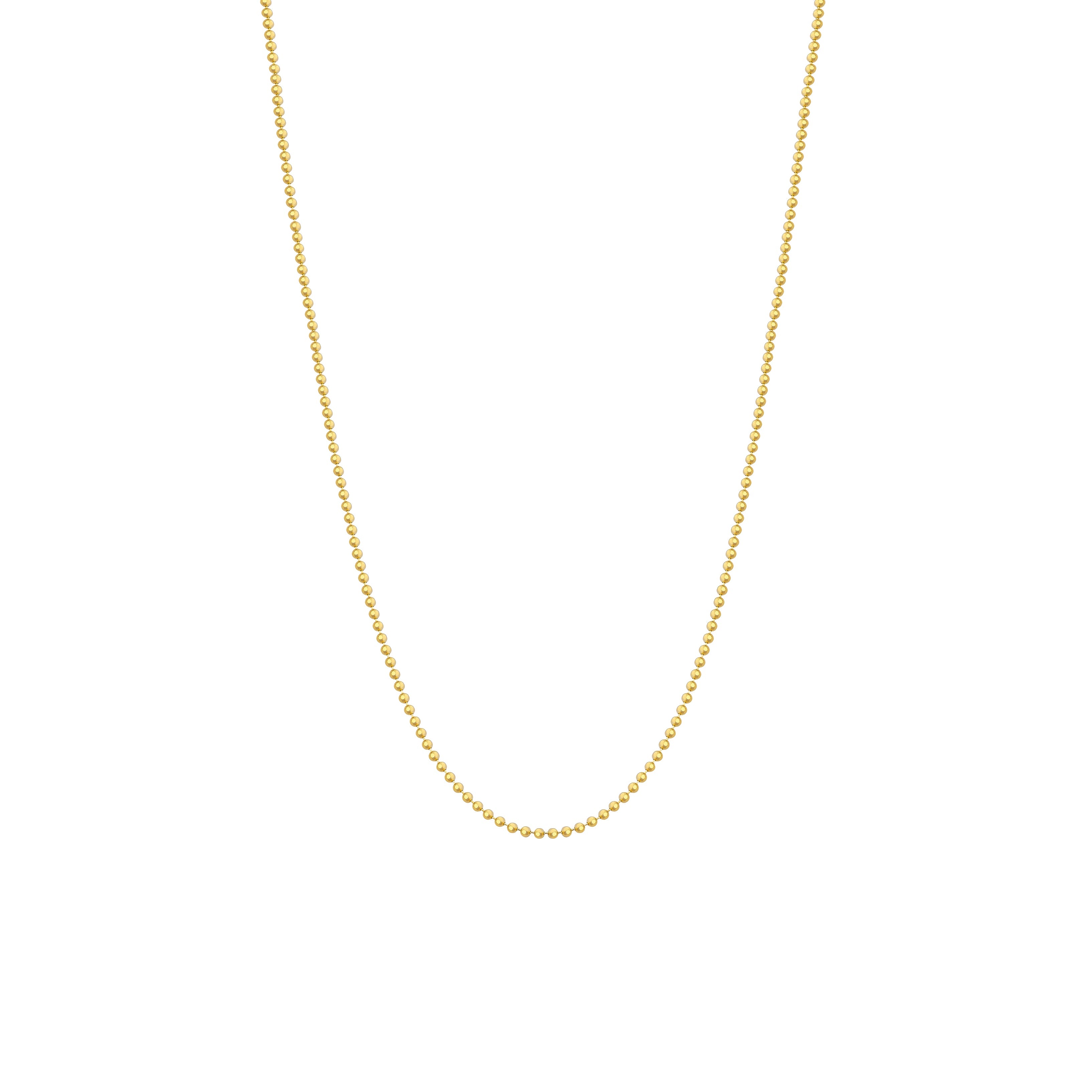 1.00mm gold beaded ball chain necklace, ideal for layering and pairing with pendants.