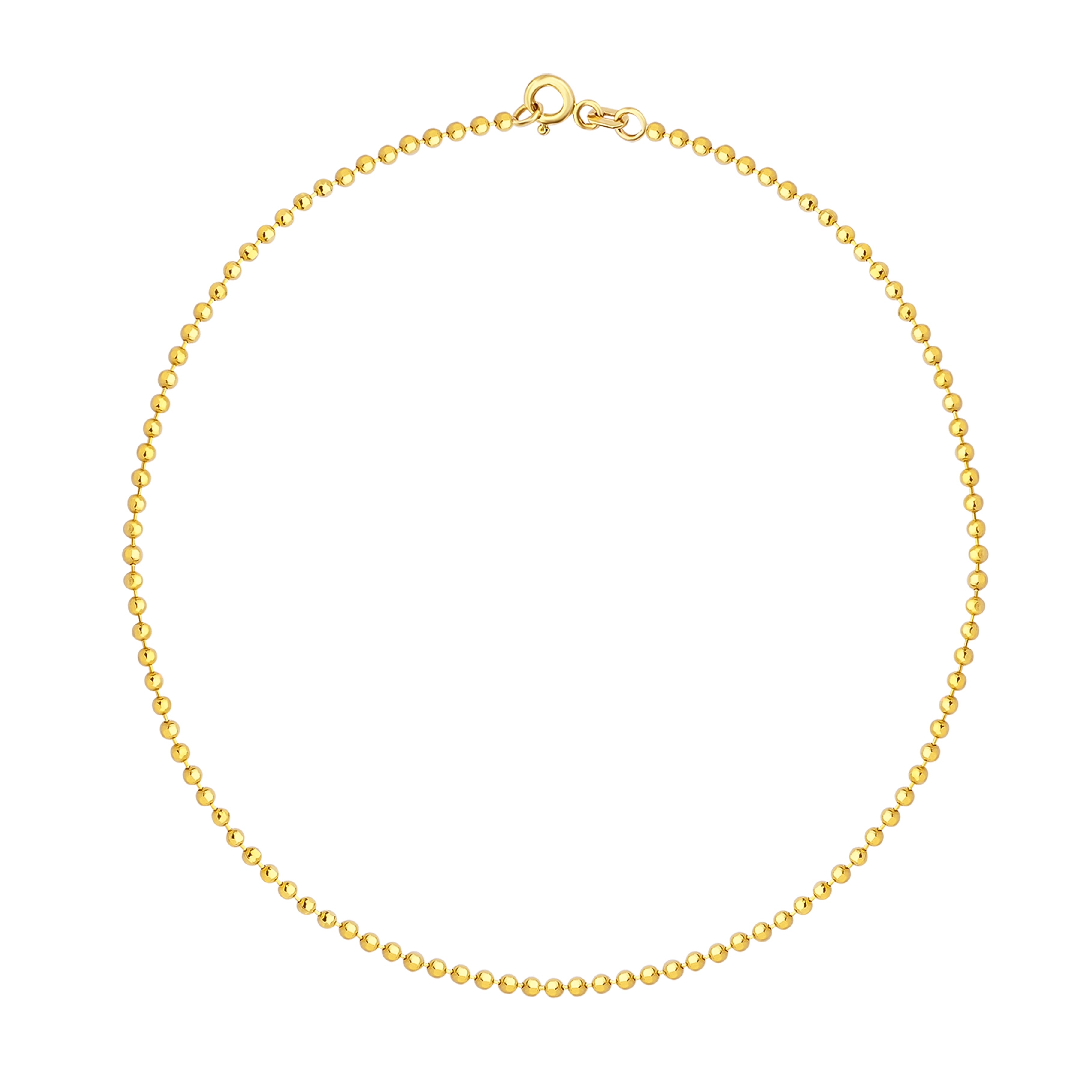 14K Gold Beaded Ball Chain Bracelet - 1.20 mm featuring a delicate beaded design in polished gold.