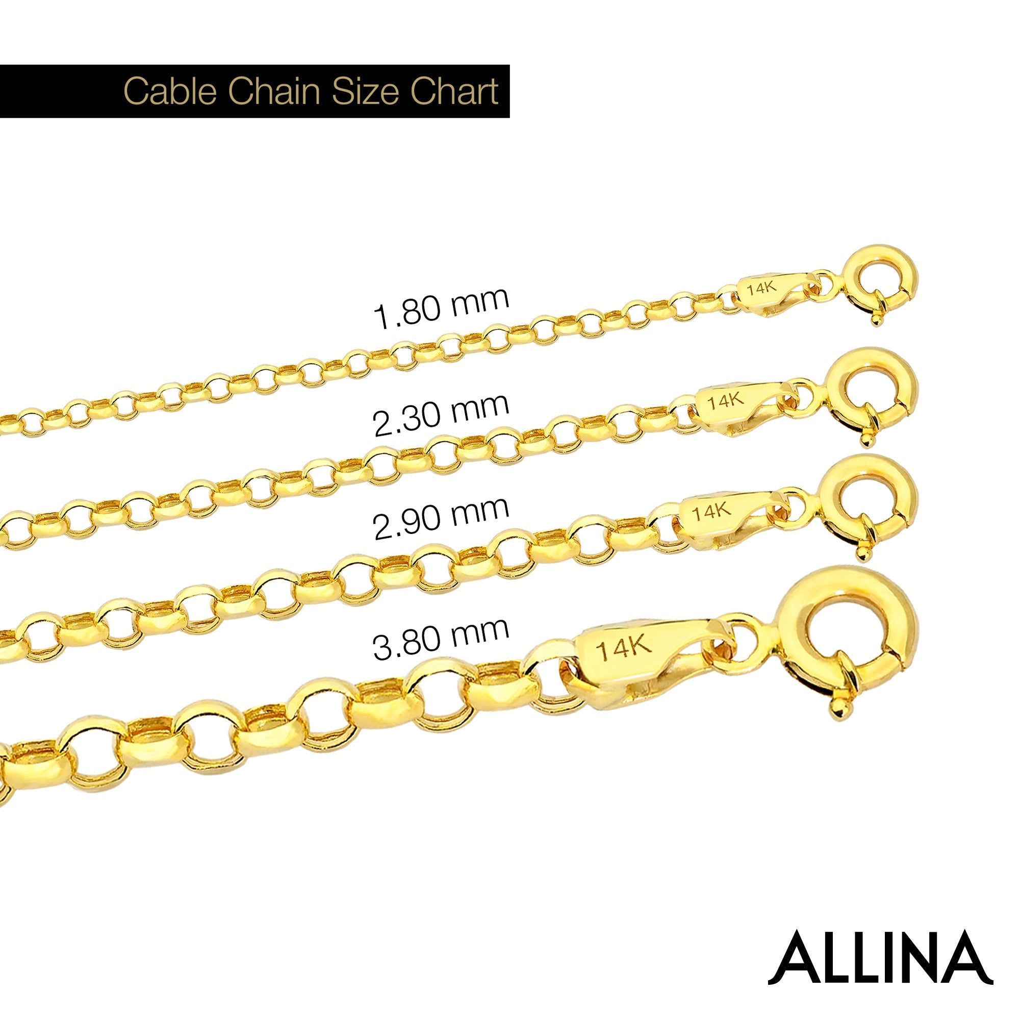 14K Gold Cable Link Chain Necklace - 1.80 mm | Elegant Gold Necklace