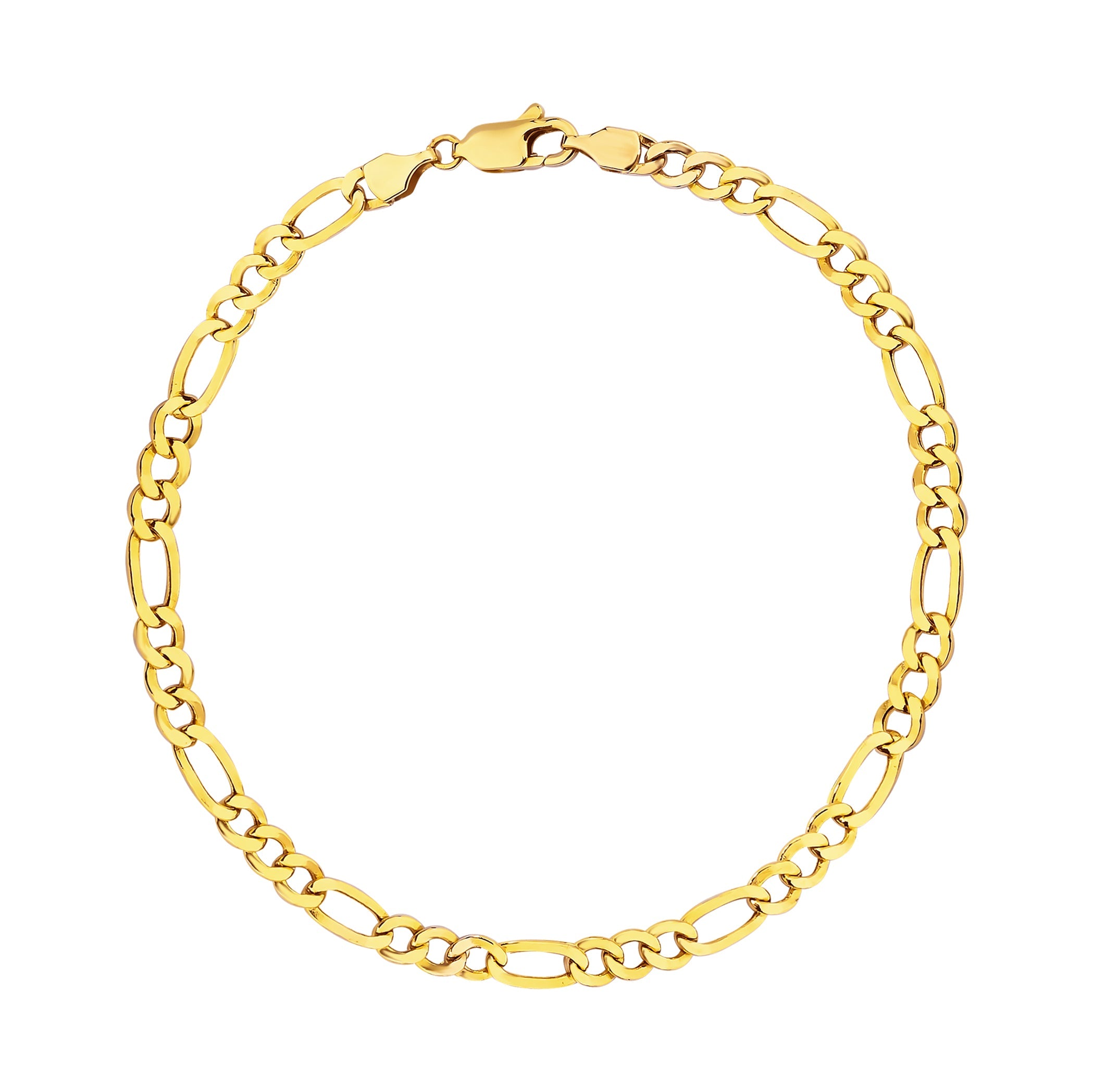 14K Gold Figaro Link Chain Bracelet - 2.60 mm featuring alternating long and short links in polished gold.