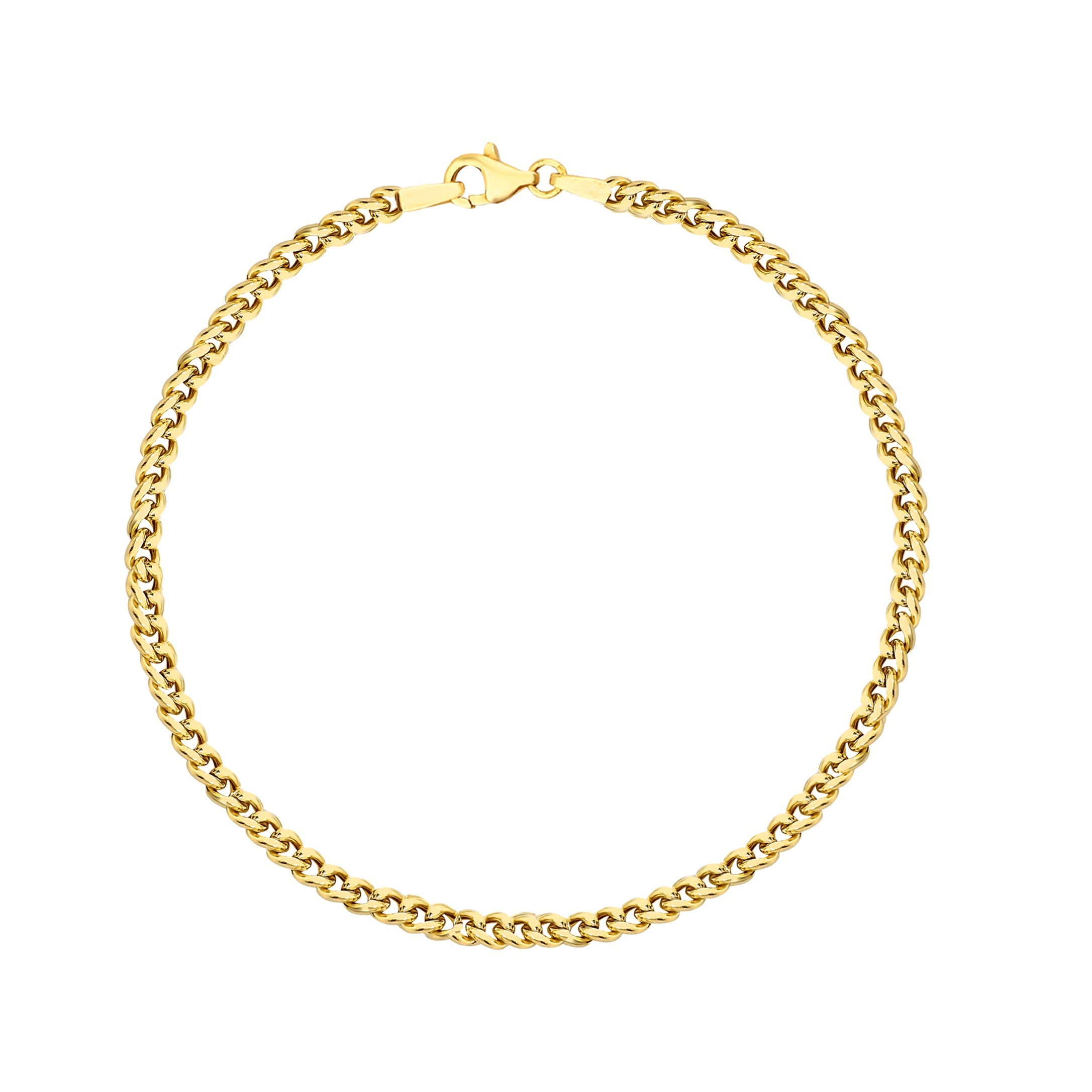 14K gold Cuban link chain bracelet, 1.65mm, featuring a polished finish and interlocking links.