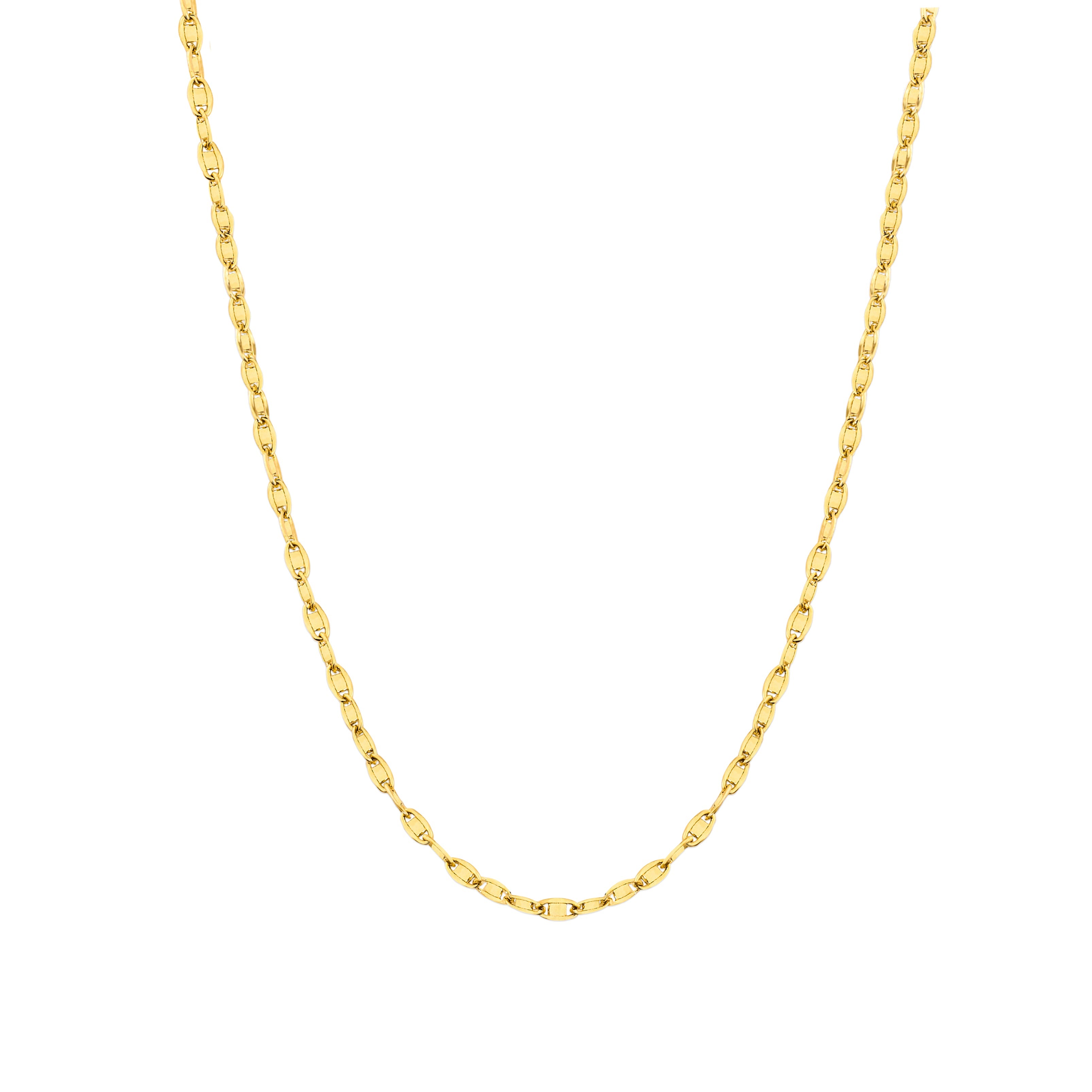 14K gold anchor chain necklace, 2.05mm, featuring a polished finish and interlocking links.