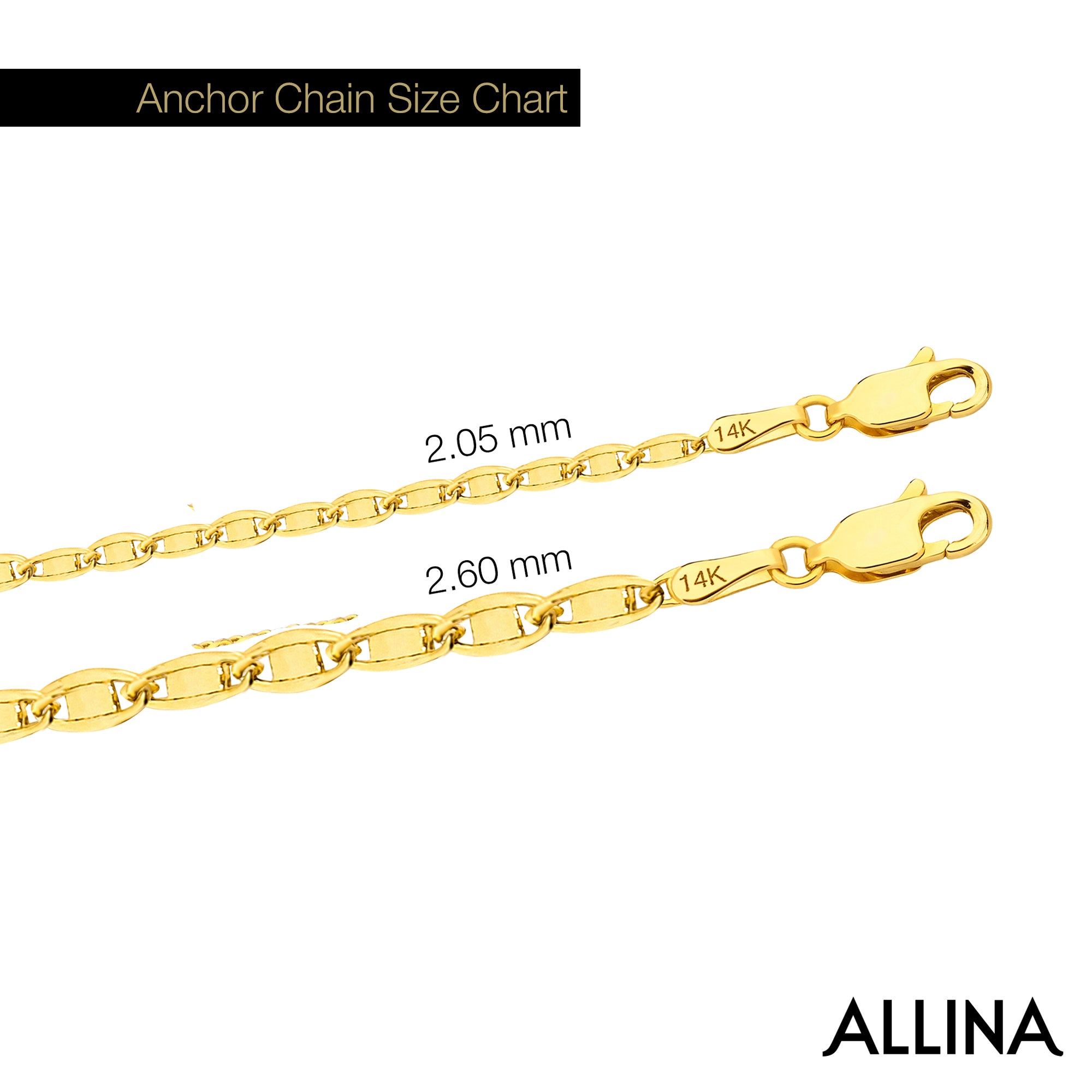 14K Gold Anchor Chain Necklace - 2.60 mm | Timeless Gold Jewelry