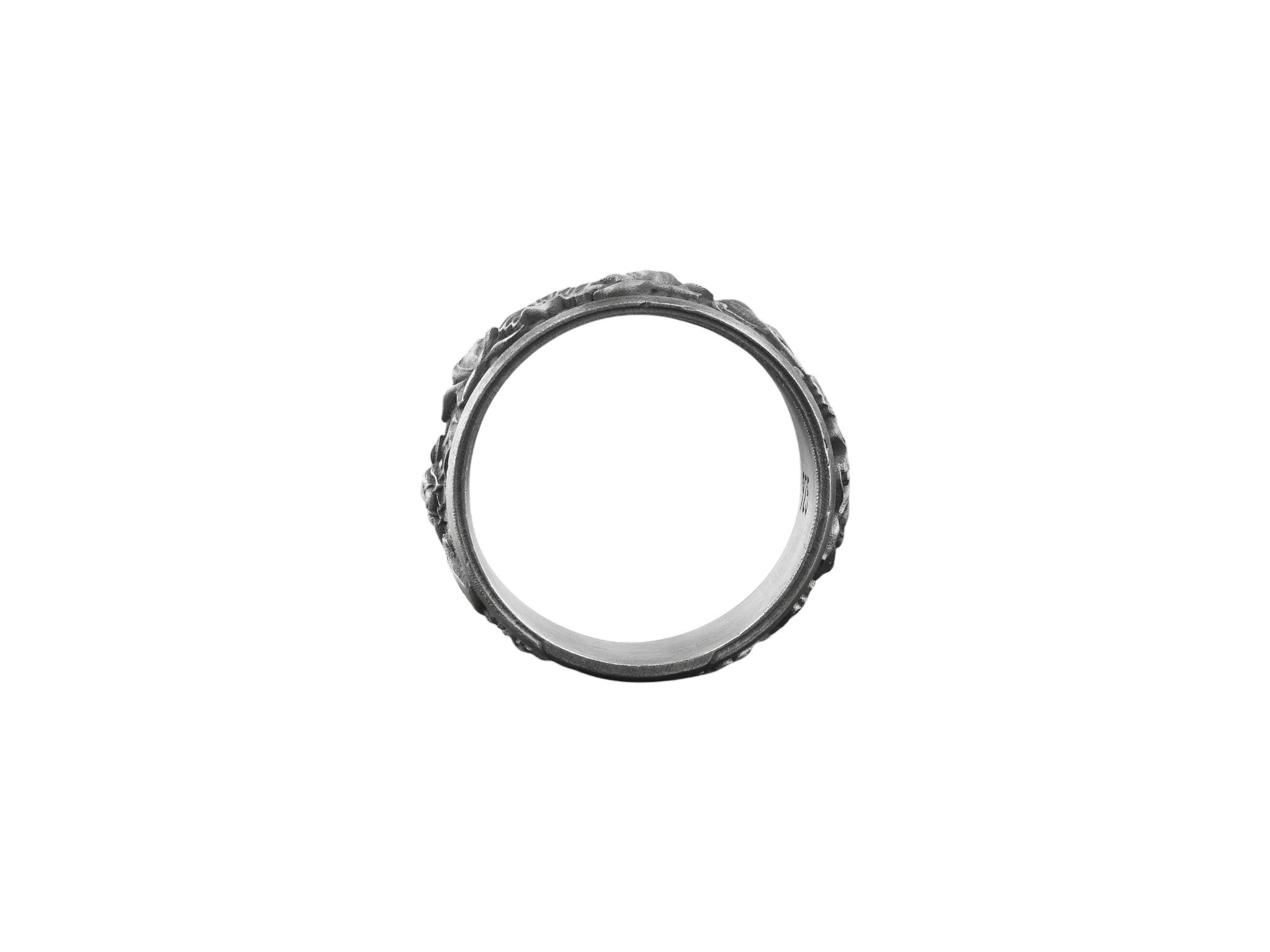 Men’s Silver Floral Band Ring – Vintage Rose Engraved Wedding Ring