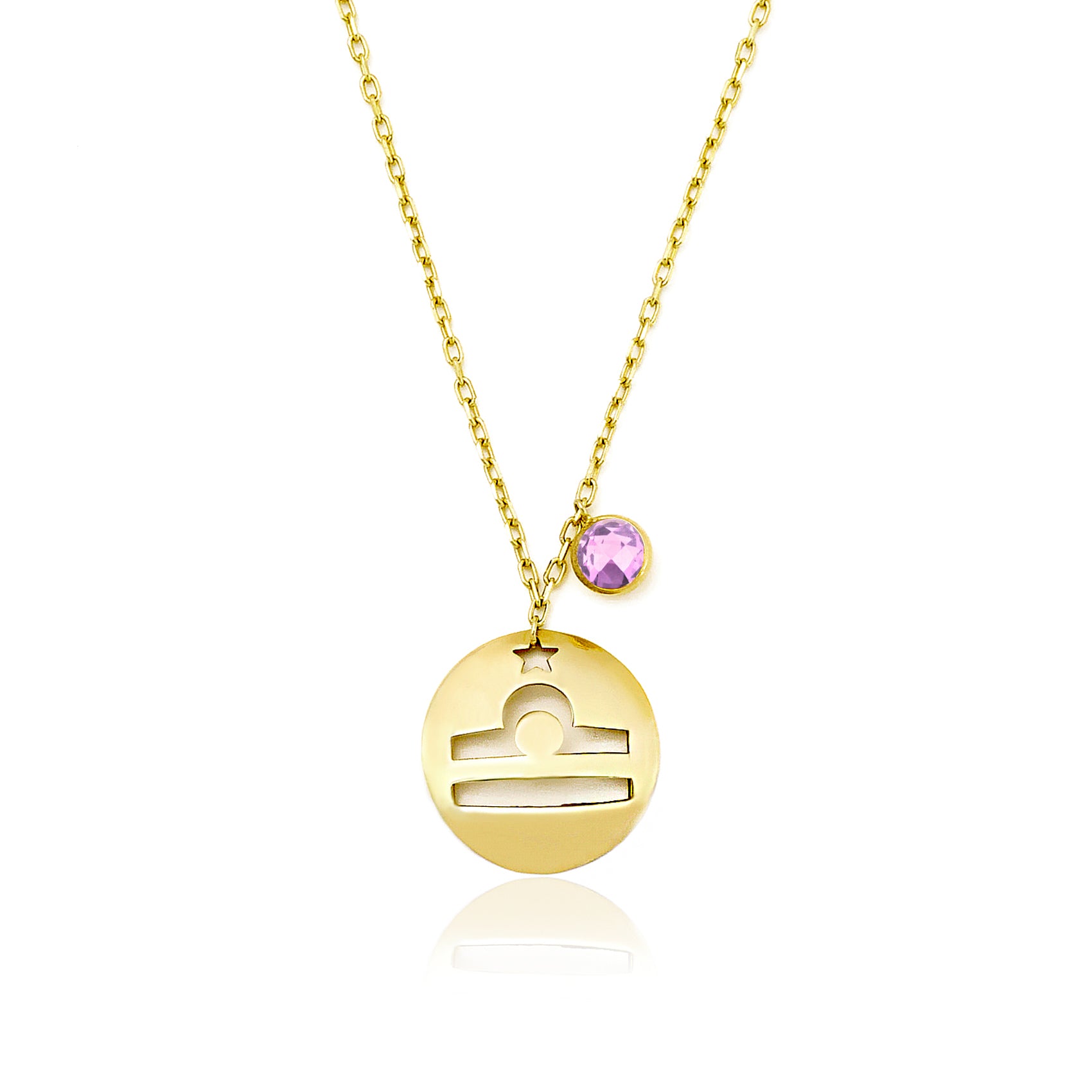 Libra Disc Necklace With Birthstone